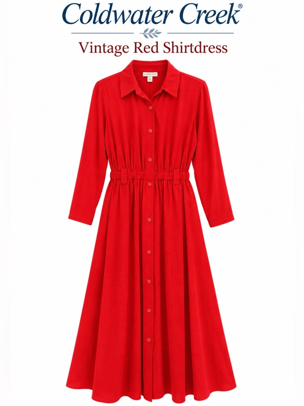Coldwater Creek Red Button-Front Maxi Shirt Dress Vintage